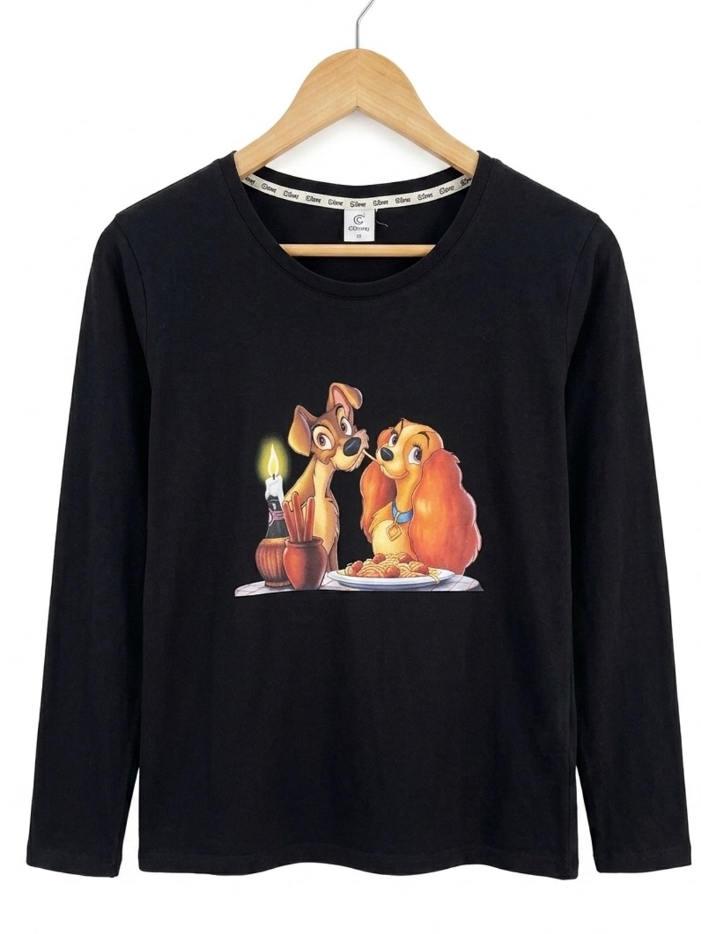 HICLOL Disney Lady and the Tramp Long Sleeve Black Graphic Tee Shirt L Large